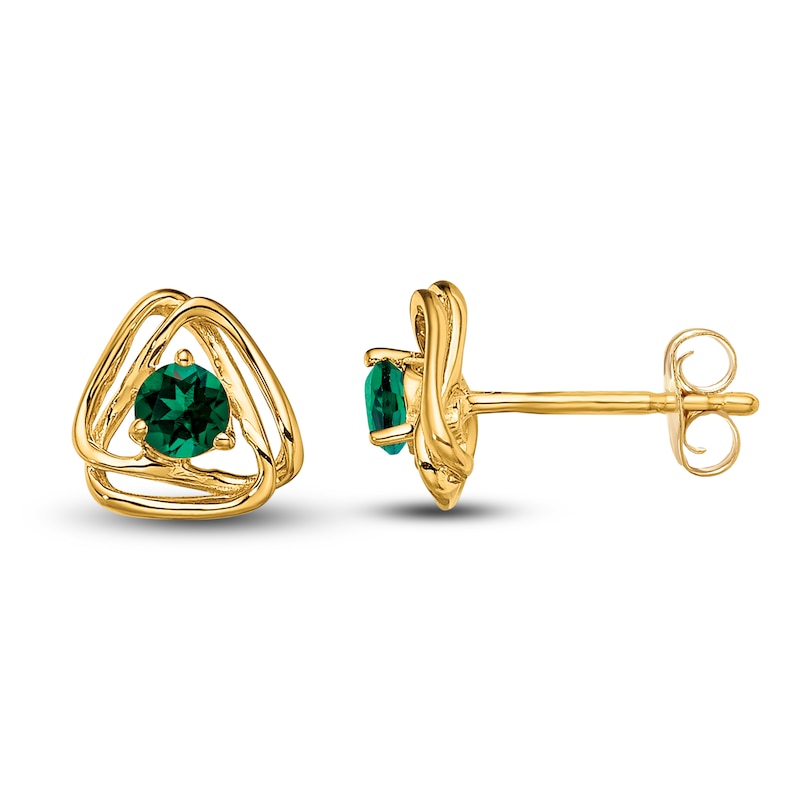 Natural Emerald Stud Earrings 14K Yellow Gold