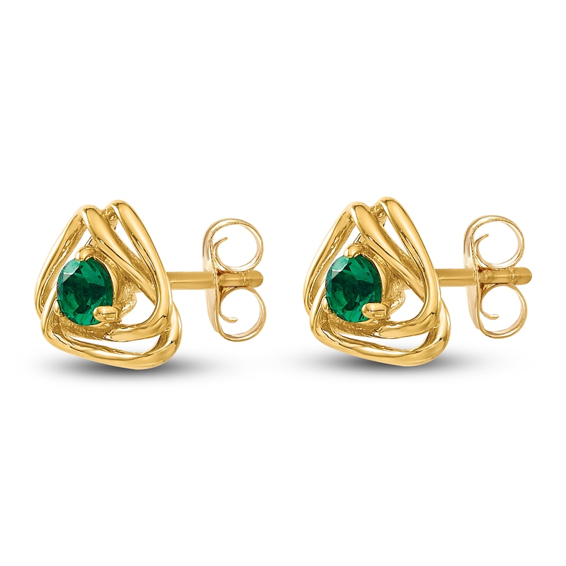 Main Image 2 of Natural Emerald Stud Earrings 14K Yellow Gold