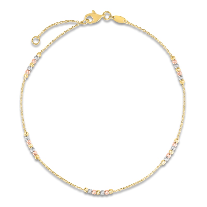 Main Image 1 of Station Bead Anklet 14K Tri-Tone Gold 10"
