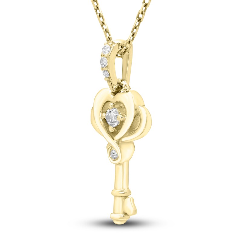 Main Image 2 of Diamond Heart Key Pendant Necklace 1/15 ct tw Round 10K Yellow Gold 18"