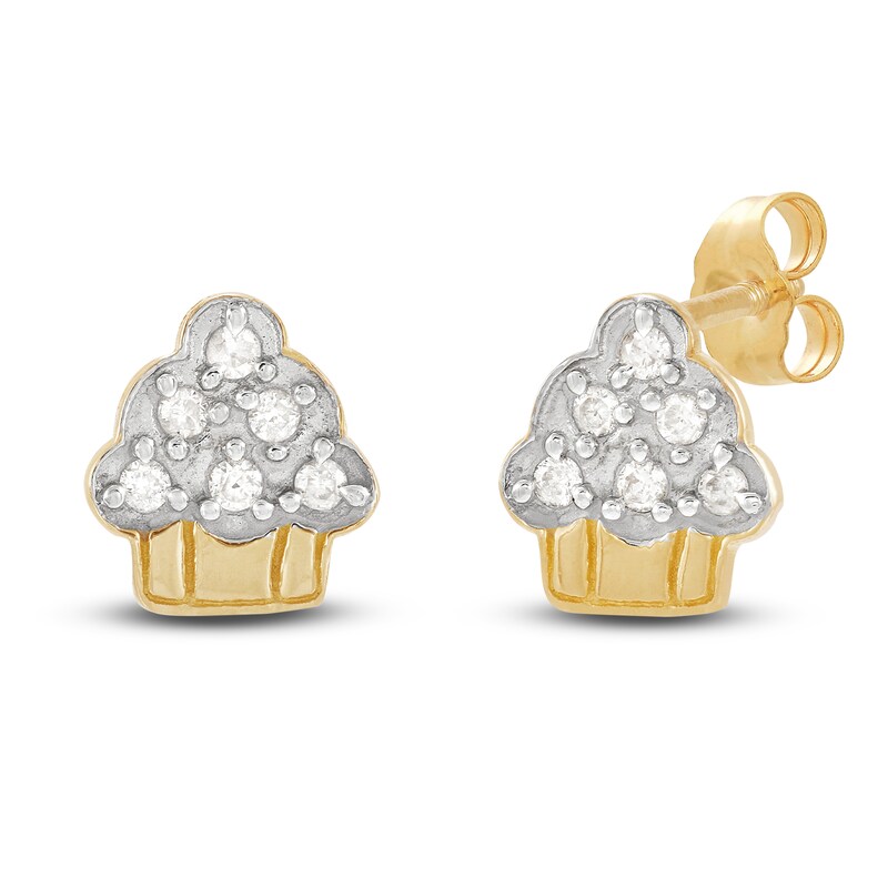 Main Image 2 of Children's Diamond Cupcake Stud Earrings 1/20 ct tw Round 14K Yellow Gold