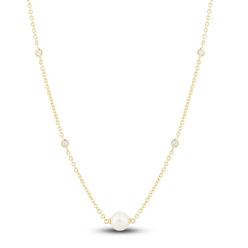 Main Image 1 of Freshwater Cultured Pearl Necklace 1/10 ct tw Diamonds 14K Yellow Gold 18"