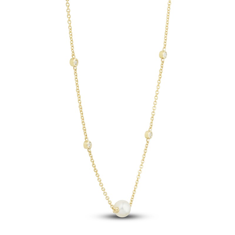 Main Image 2 of Freshwater Cultured Pearl Necklace 1/10 ct tw Diamonds 14K Yellow Gold 18"