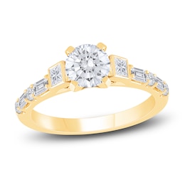 Diamond Engagement Ring 1-1/4 ct tw Round/Princess/Baguette 14K Yellow Gold