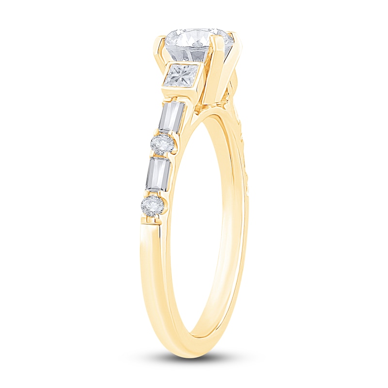 Main Image 2 of Diamond Engagement Ring 1-1/4 ct tw Round/Princess/Baguette 14K Yellow Gold