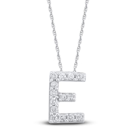 Diamond Letter E Necklace 1/20 ct tw Round 14K White Gold 18"
