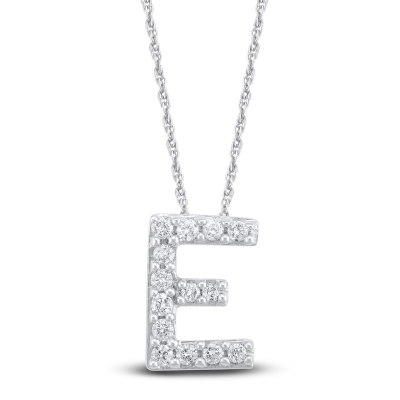 Main Image 1 of Diamond Letter E Necklace 1/20 ct tw Round 14K White Gold 18"