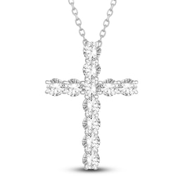 Lab-Grown Diamond Cross Pendant Necklace 5-1/2 ct tw Round 14K White Gold