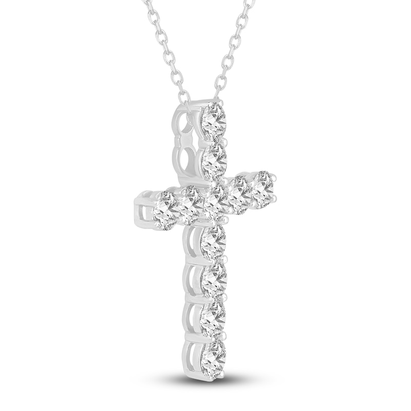 Main Image 2 of Lab-Grown Diamond Cross Pendant Necklace 5-1/2 ct tw Round 14K White Gold