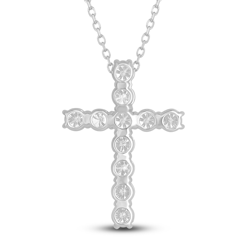 Main Image 3 of Lab-Grown Diamond Cross Pendant Necklace 5-1/2 ct tw Round 14K White Gold