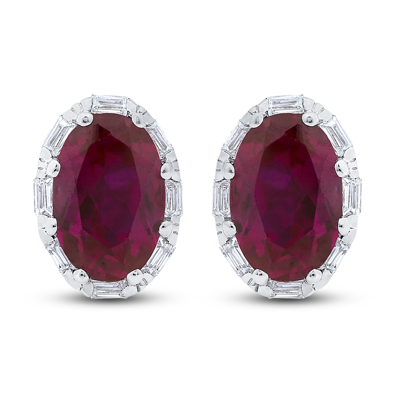 Main Image 1 of Natural Ruby Stud Earrings 1/8 ct tw Diamonds 14K White Gold