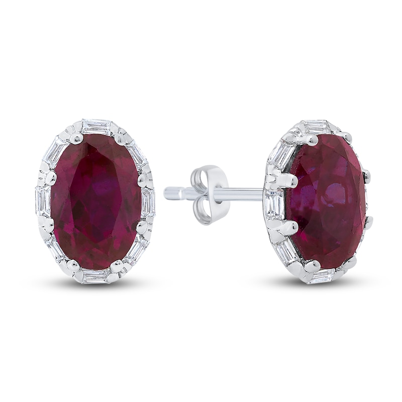 Main Image 2 of Natural Ruby Stud Earrings 1/8 ct tw Diamonds 14K White Gold