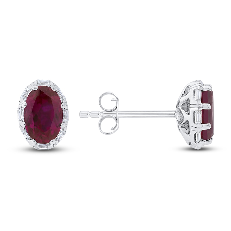 Main Image 3 of Natural Ruby Stud Earrings 1/8 ct tw Diamonds 14K White Gold