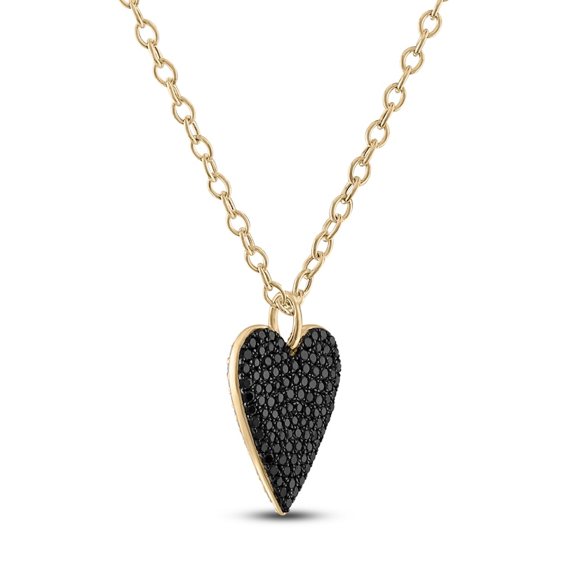Main Image 3 of Reversible Black & White Diamond Heart Pendant Necklace 2-7/8 ct tw Round 14K Yellow Gold 18"