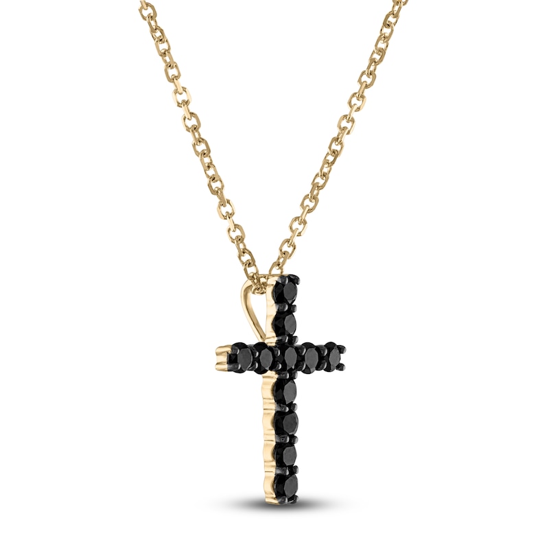 Main Image 2 of Black Diamond Cross Pendant Necklace 1/3 ct tw Round 14K Yellow Gold 18"
