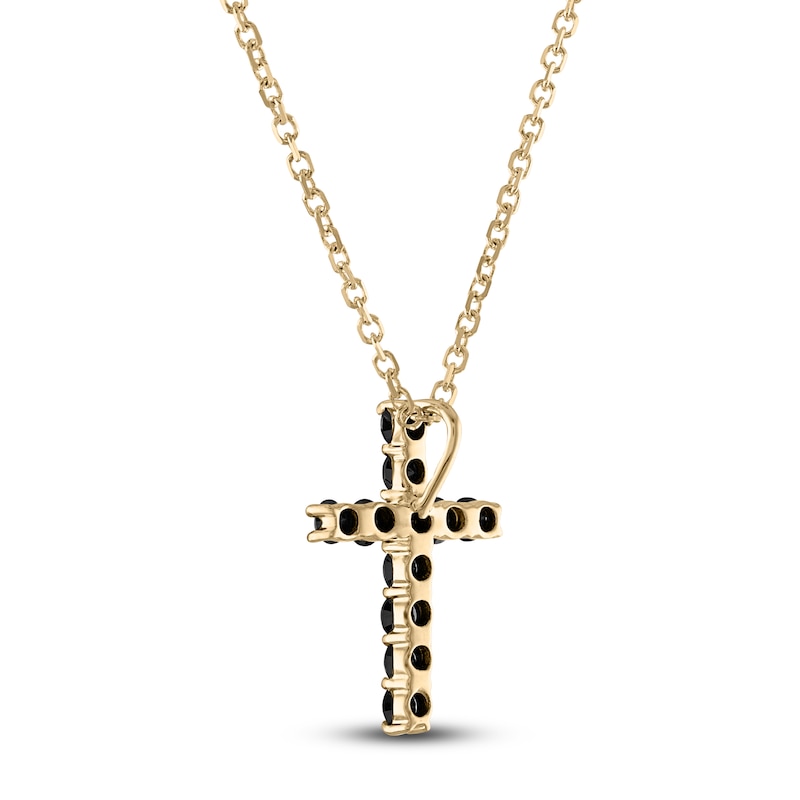 Main Image 3 of Black Diamond Cross Pendant Necklace 1/3 ct tw Round 14K Yellow Gold 18"