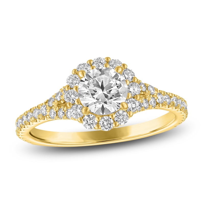 Main Image 1 of Diamond Halo Engagement Ring 1-1/6 ct tw 14K Yellow Gold