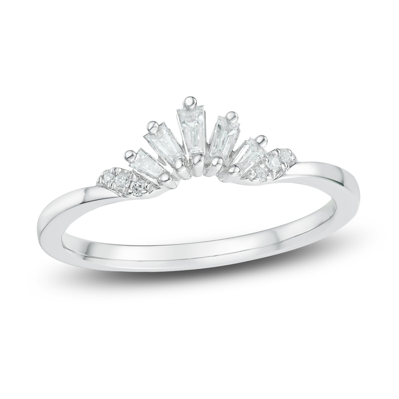 Main Image 1 of Round & Baguette-Cut Diamond Contour Anniversary Band 1/6 ct tw 14K White Gold