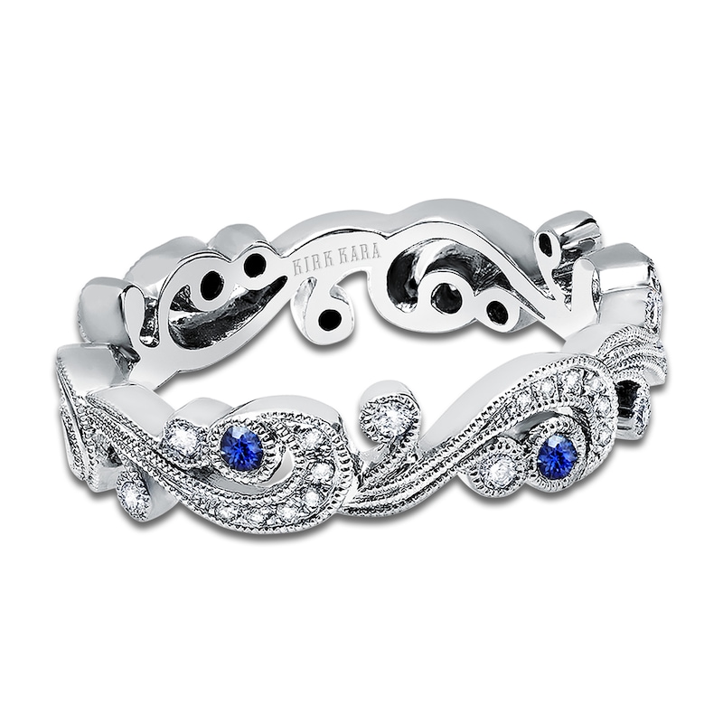 Main Image 1 of Kirk Kara Natural Blue Sapphire & Diamond Lace Wedding Band 1/8 ct tw 14K White Gold