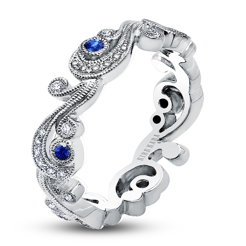 Main Image 2 of Kirk Kara Natural Blue Sapphire & Diamond Lace Wedding Band 1/8 ct tw 14K White Gold