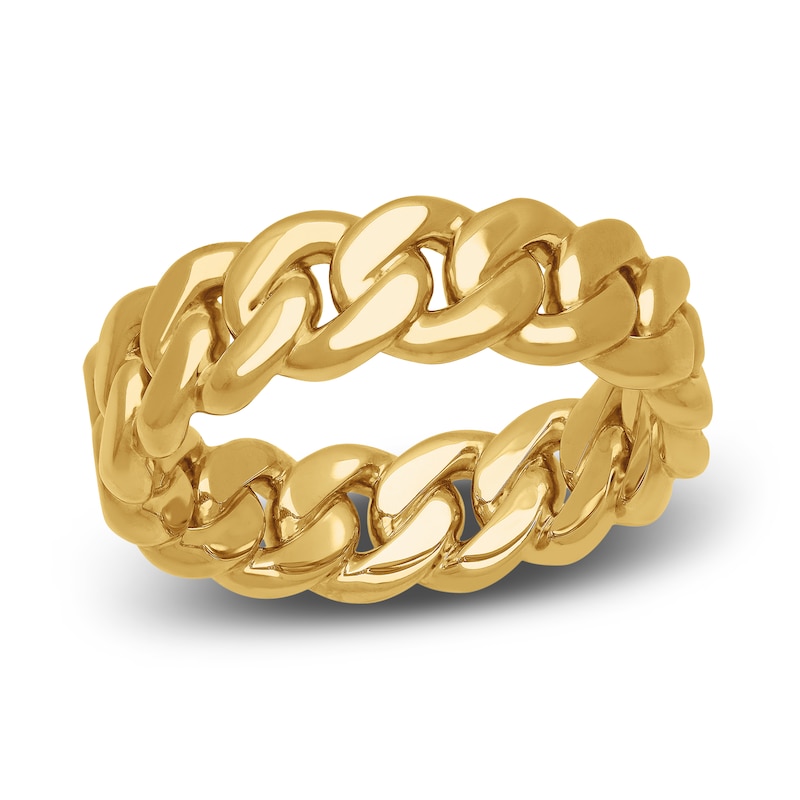 Men's Cuban Link Wedding Band 14K Yellow Gold 7mm