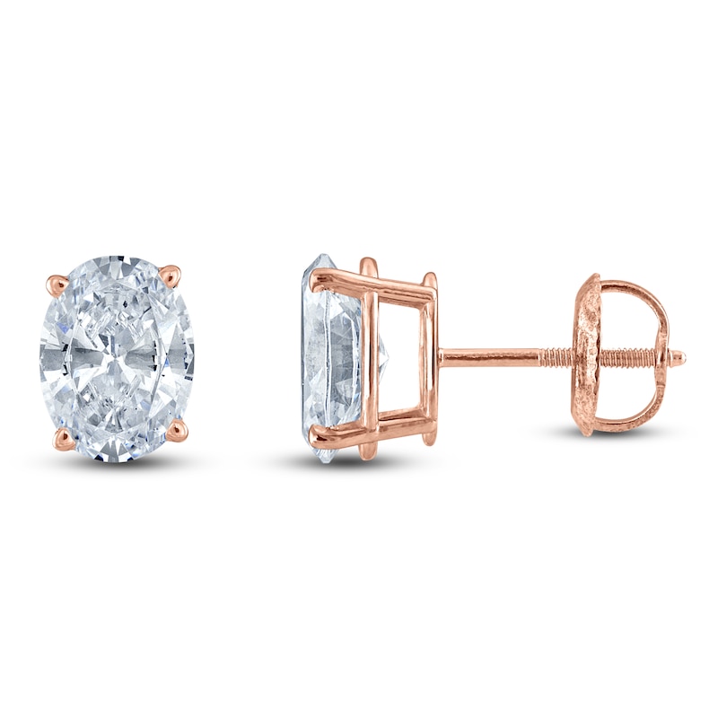 Main Image 1 of Oval-Cut Lab-Grown Diamond Solitaire Stud Earrings 3 ct tw 14K Rose Gold (F/SI2)
