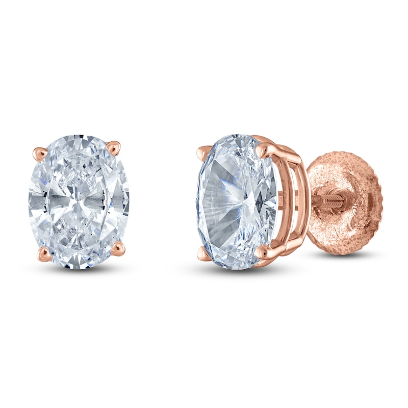 Main Image 2 of Oval-Cut Lab-Grown Diamond Solitaire Stud Earrings 3 ct tw 14K Rose Gold (F/SI2)