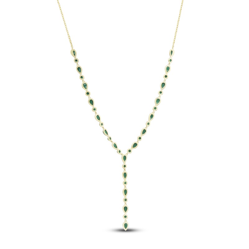 Main Image 3 of Pear-Shaped & Round-Cut Natural Malachite Y-Drop Necklace 14K Yellow Gold