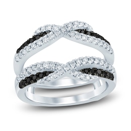 Black & White Diamond Crossover Enhancer Ring 3/4 ct tw 14K White Gold