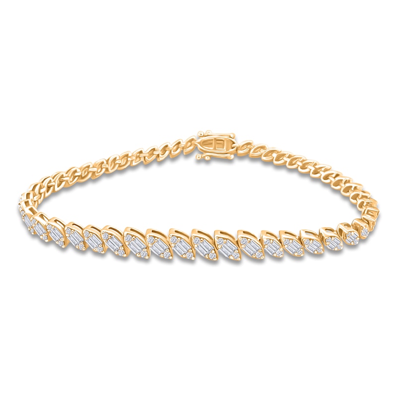 Main Image 1 of Baguette & Round-Cut Multi-Diamond Bracelet 2-1/8 ct tw 14K Yellow Gold 7"
