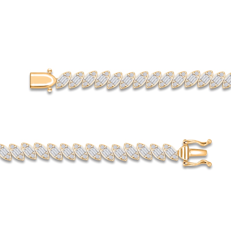 Main Image 2 of Baguette & Round-Cut Multi-Diamond Bracelet 2-1/8 ct tw 14K Yellow Gold 7"