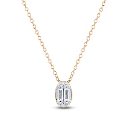 Baguette & Round-Cut Multi-Diamond Oval Necklace 1/6 ct tw 14K Yellow Gold 18"