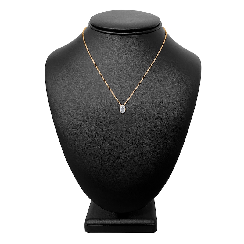Main Image 5 of Baguette & Round-Cut Multi-Diamond Oval Necklace 1/6 ct tw 14K Yellow Gold 18"