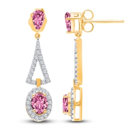 Kallati Pear & Oval-Cut Natural Pink Sapphire & Diamond Drop Earrings 3/8 ct tw 14K Yellow Gold