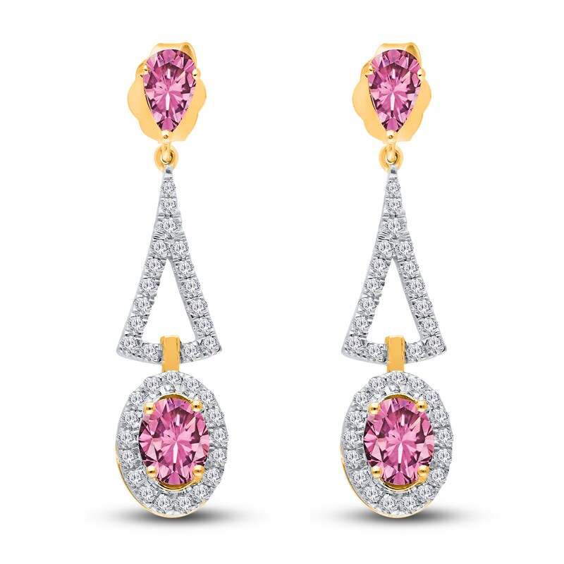 Main Image 2 of Kallati Pear & Oval-Cut Natural Pink Sapphire & Diamond Drop Earrings 3/8 ct tw 14K Yellow Gold
