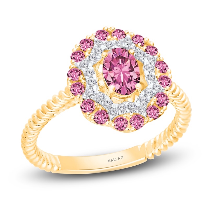 Main Image 1 of Kallati Oval-Cut Natural Pink Sapphire & Diamond Ring 1/6 ct tw 14K Yellow Gold