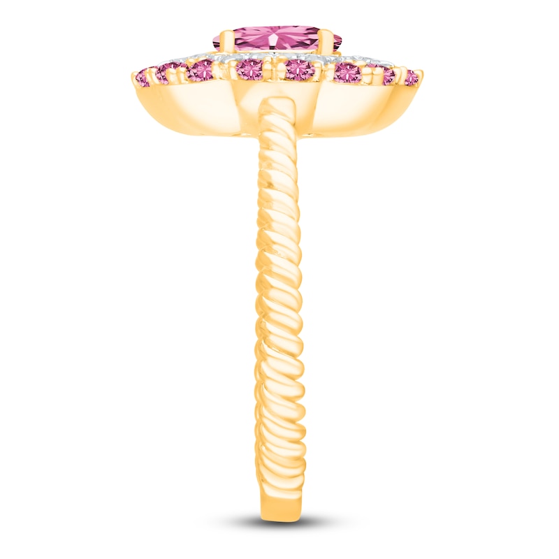 Main Image 2 of Kallati Oval-Cut Natural Pink Sapphire & Diamond Ring 1/6 ct tw 14K Yellow Gold