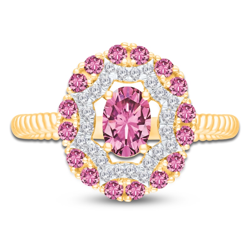 Main Image 3 of Kallati Oval-Cut Natural Pink Sapphire & Diamond Ring 1/6 ct tw 14K Yellow Gold