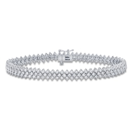 Diamond Staggered Three-Row Tennis Style Bracelet 5 ct tw 14K White Gold 7"