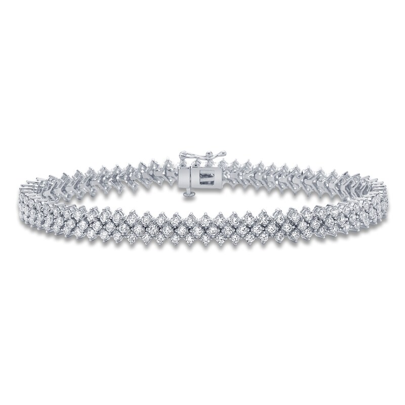Main Image 1 of Diamond Staggered Three-Row Tennis Style Bracelet 5 ct tw 14K White Gold 7"
