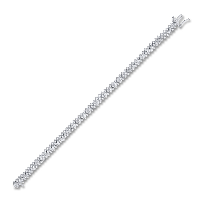 Main Image 2 of Diamond Staggered Three-Row Tennis Style Bracelet 5 ct tw 14K White Gold 7"