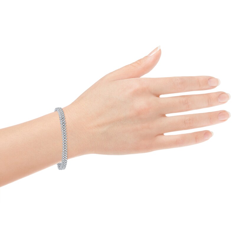 Main Image 4 of Diamond Staggered Three-Row Tennis Style Bracelet 5 ct tw 14K White Gold 7"