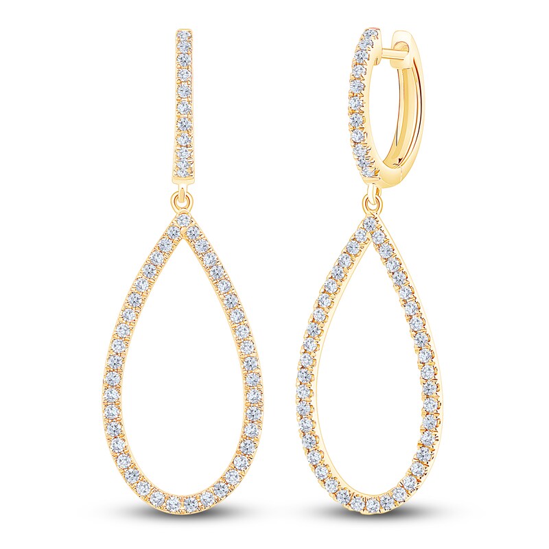 Main Image 2 of Brilliant Moments Diamond Teardrop Dangle Hoop Earrings 3/4 ct tw 14K Yellow Gold