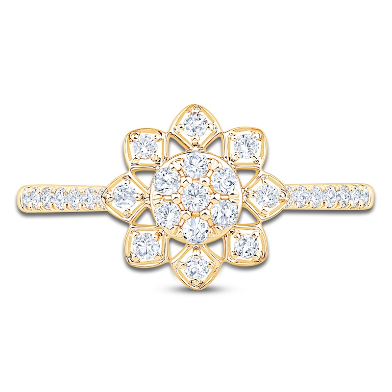 Main Image 3 of Multi-Diamond Flower Fashion Ring 1/3 ct tw 14K Yellow Gold