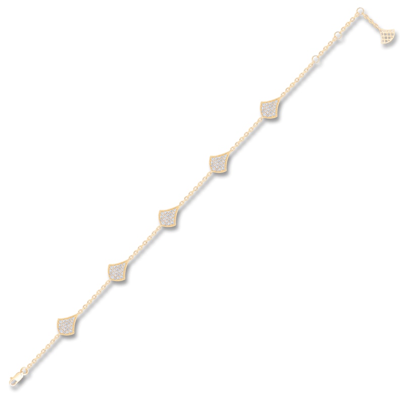 Main Image 1 of Multi-Diamond Shield Link Station Bracelet 3/4 ct tw 14K Yellow Gold 7.5"