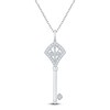 Thumbnail Image 1 of Baguette & Round-Cut Diamond Key Necklace 1/4 ct tw 14K White Gold 18"
