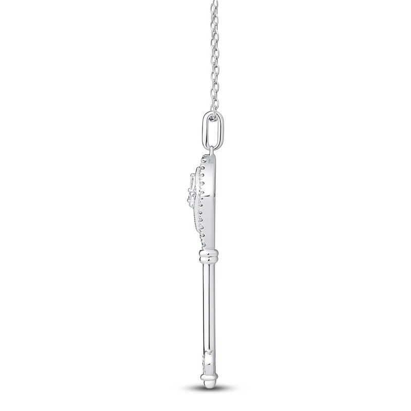 Main Image 2 of Baguette & Round-Cut Diamond Key Necklace 1/4 ct tw 14K White Gold 18"