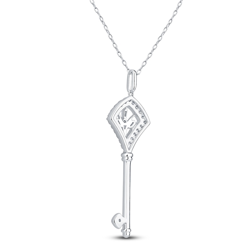 Main Image 4 of Baguette & Round-Cut Diamond Key Necklace 1/4 ct tw 14K White Gold 18"