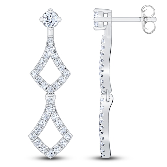 Diamond Double Shield-Shaped Drop Earrings 1/2 ct tw 14K White Gold