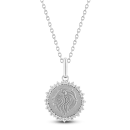 Diamond Zodiac Leo Medallion Necklace 1/3 ct tw Sterling Silver 18"